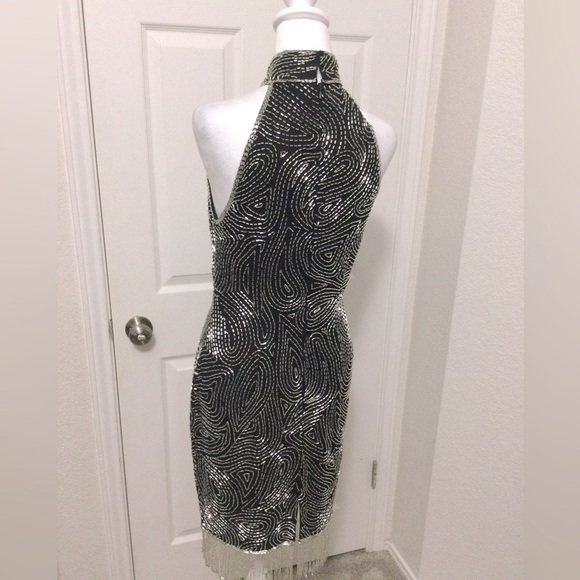 Vintage AJ Bari Black Sequin Sleeveless Dress Size 10 - Picture 4 of 8